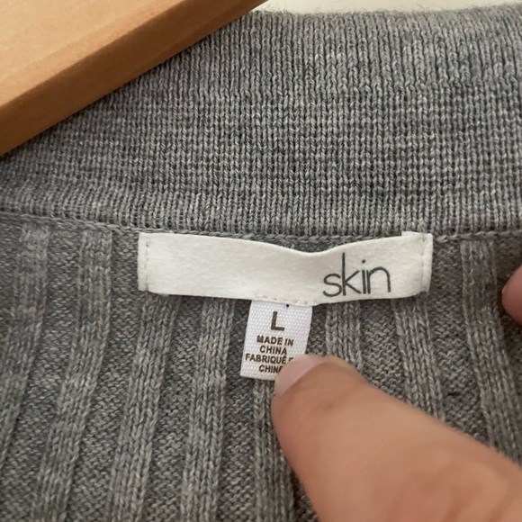 Skin Marilynne Ribbed Cardigan Cotton Cashmere Belted Gray - Picture 10 of 12